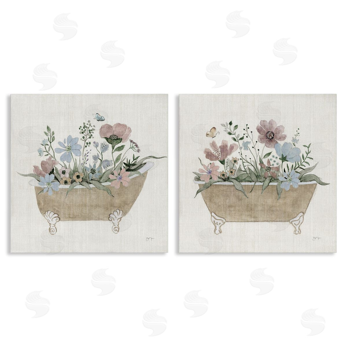 Rustic Florals in Bathtubs Canvas Wall Art, Home Decor by Tava Studios