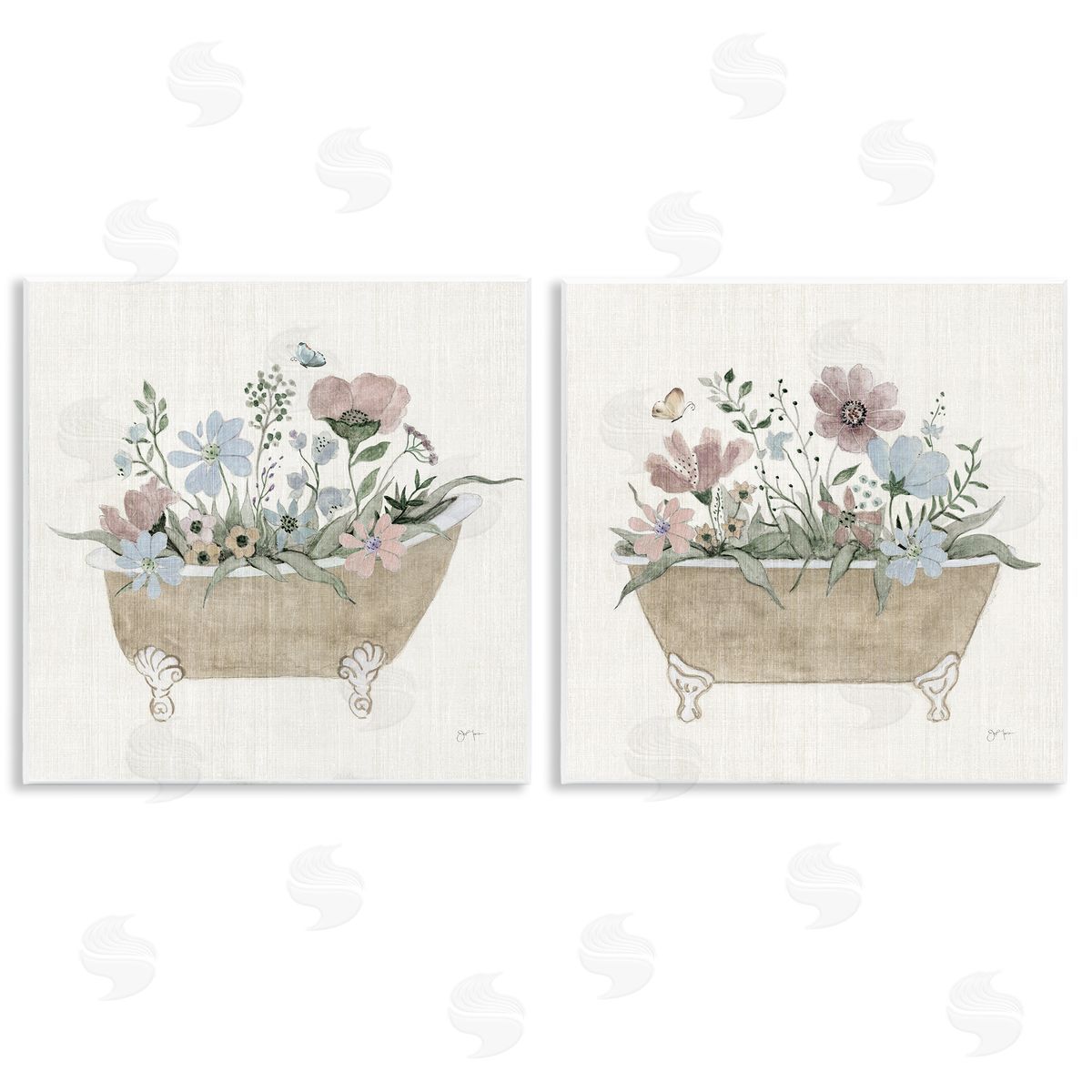 Rustic Florals in Bathtubs Wood Plaque Wall Art, Home Decor by Tava Studios