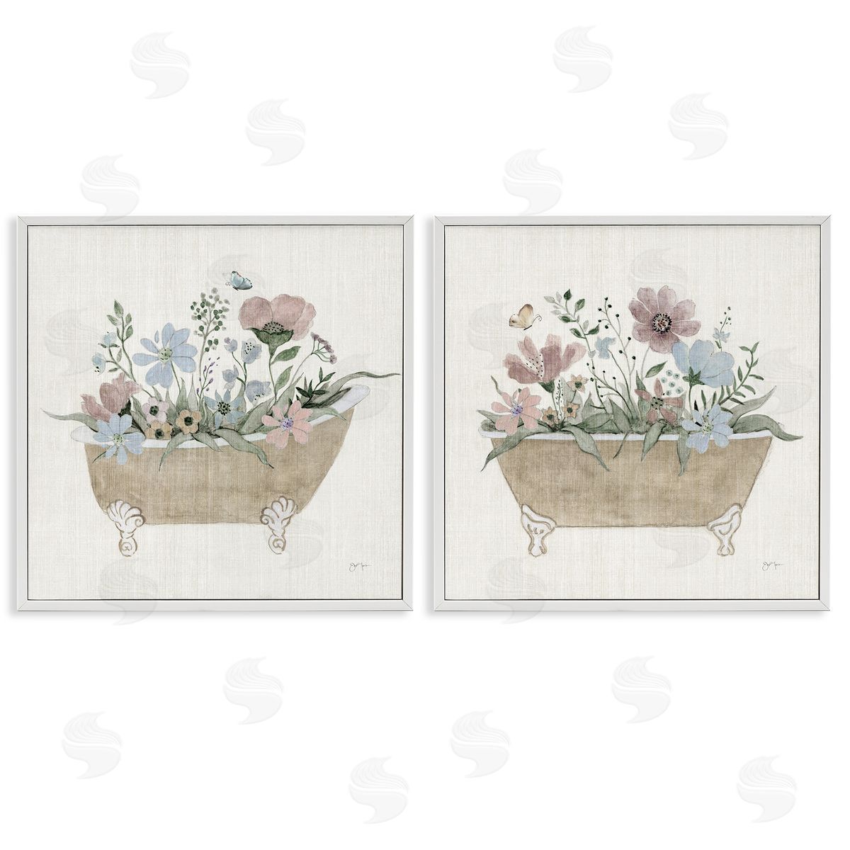 Rustic Florals in Bathtubs White Frame Print Wall Art, Home Decor by Tava Studios