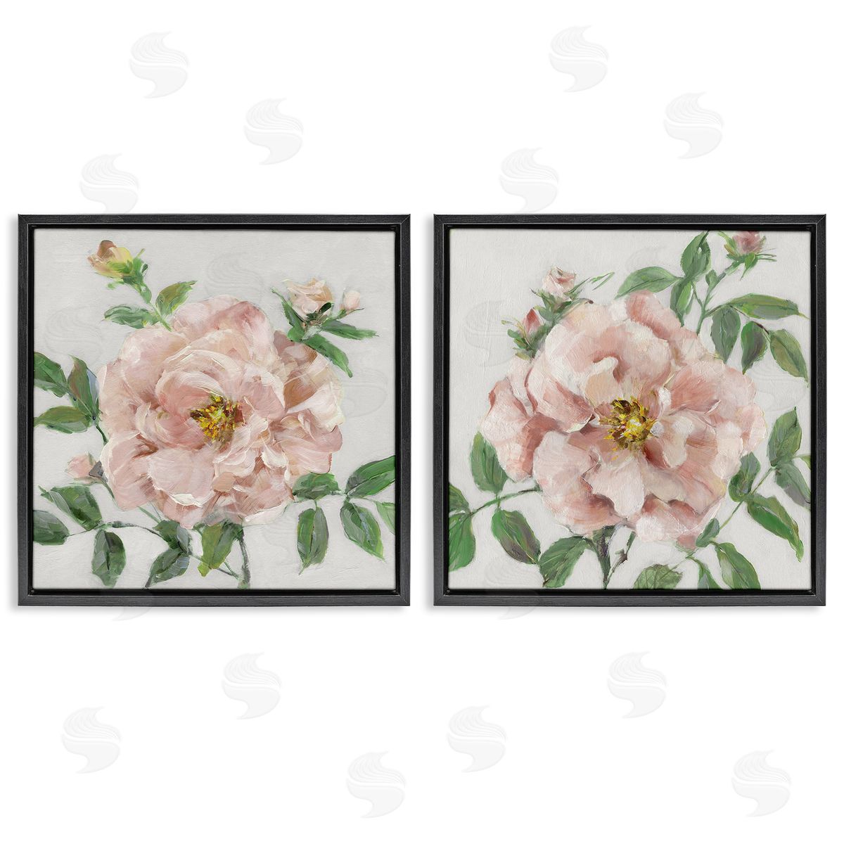 Soft & Subtle Peonies Black Floating Frame Canvas Wall Art, Home Decor by Sally Swatland
