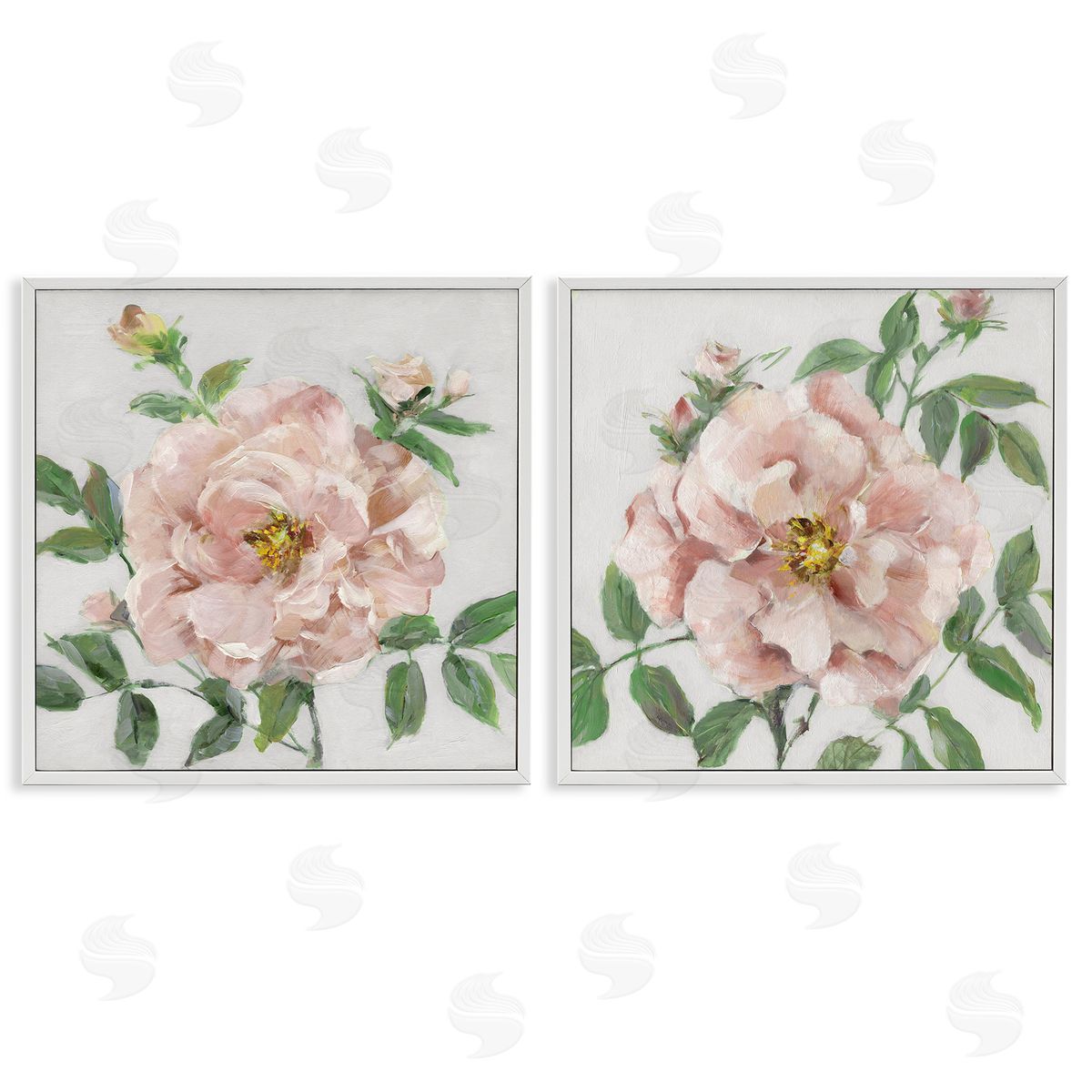 Soft & Subtle Peonies White Frame Print Wall Art, Home Decor by Sally Swatland