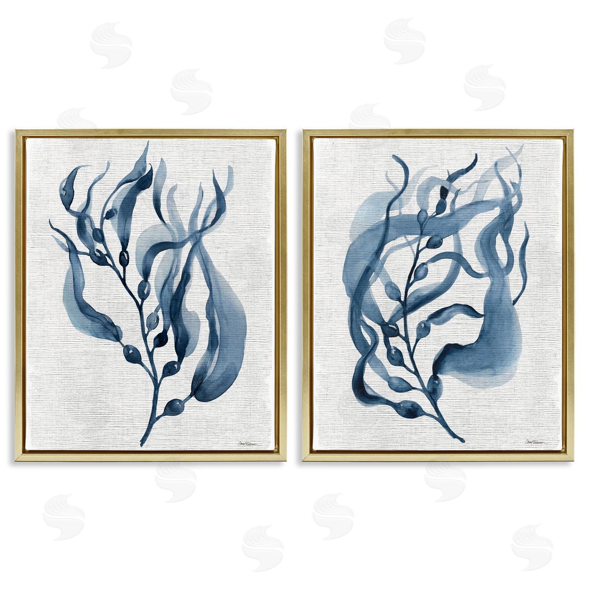 Fluid Blue Herbs Gold Floating Frame Canvas Wall Art, Home Decor by Carol Robinson