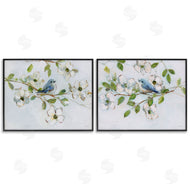 Sally Swatland | Perched Bluebirds on Branch