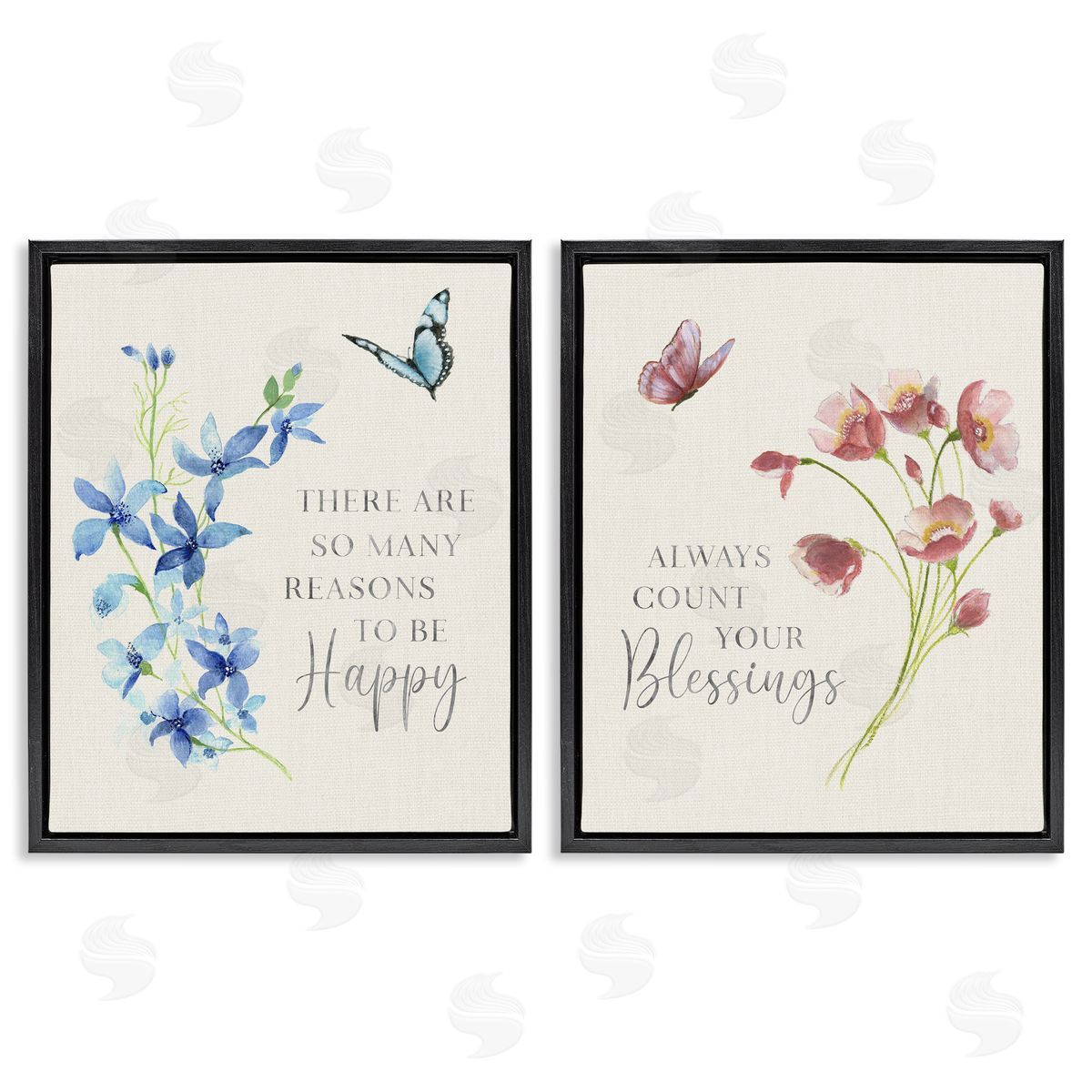 Inspiring Words with Florals Black Floating Frame Canvas Wall Art, Home Decor by Tava Studios
