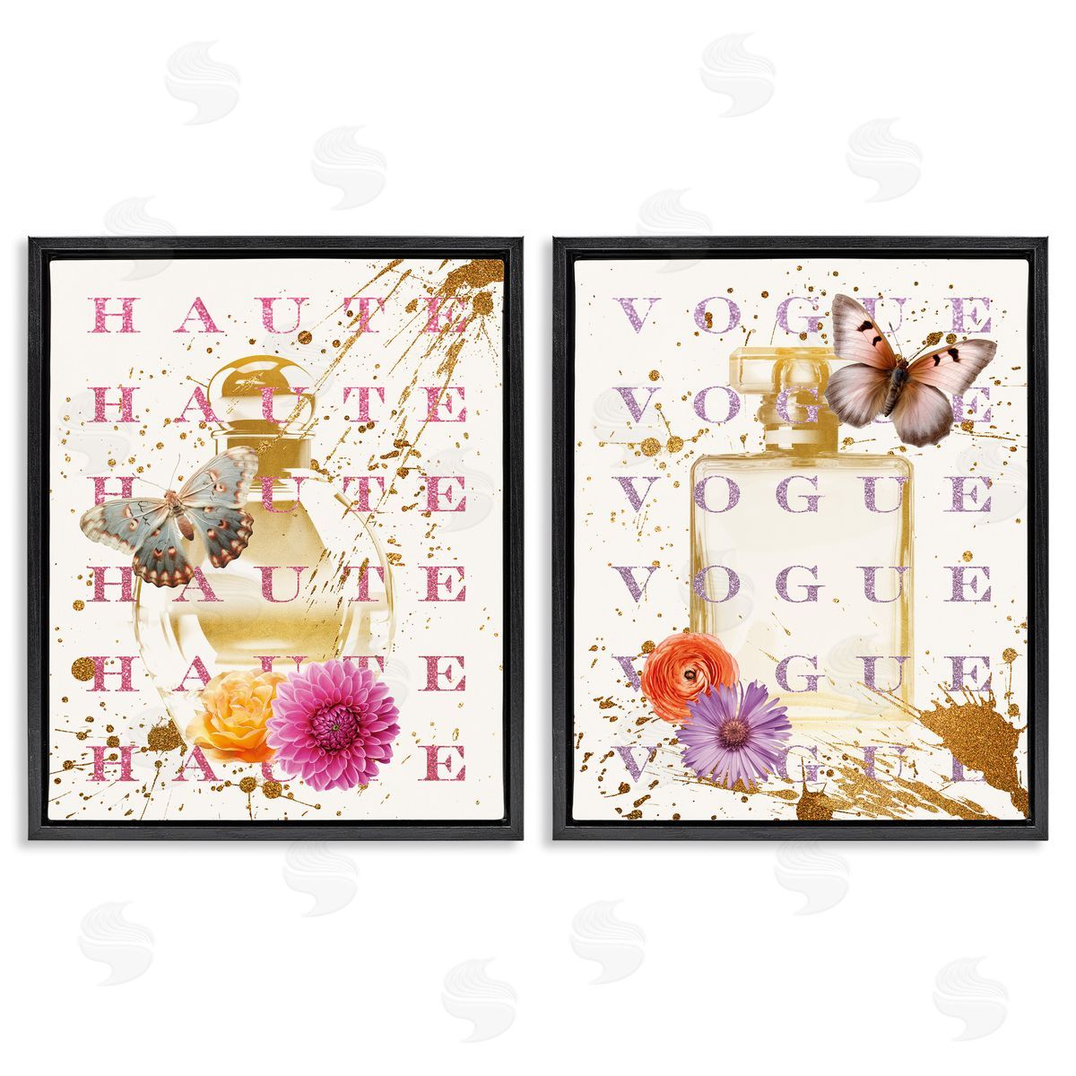 Glam Perfumes with Butterflies Black Floating Frame Canvas Wall Art, Home Decor by Susan Arnot