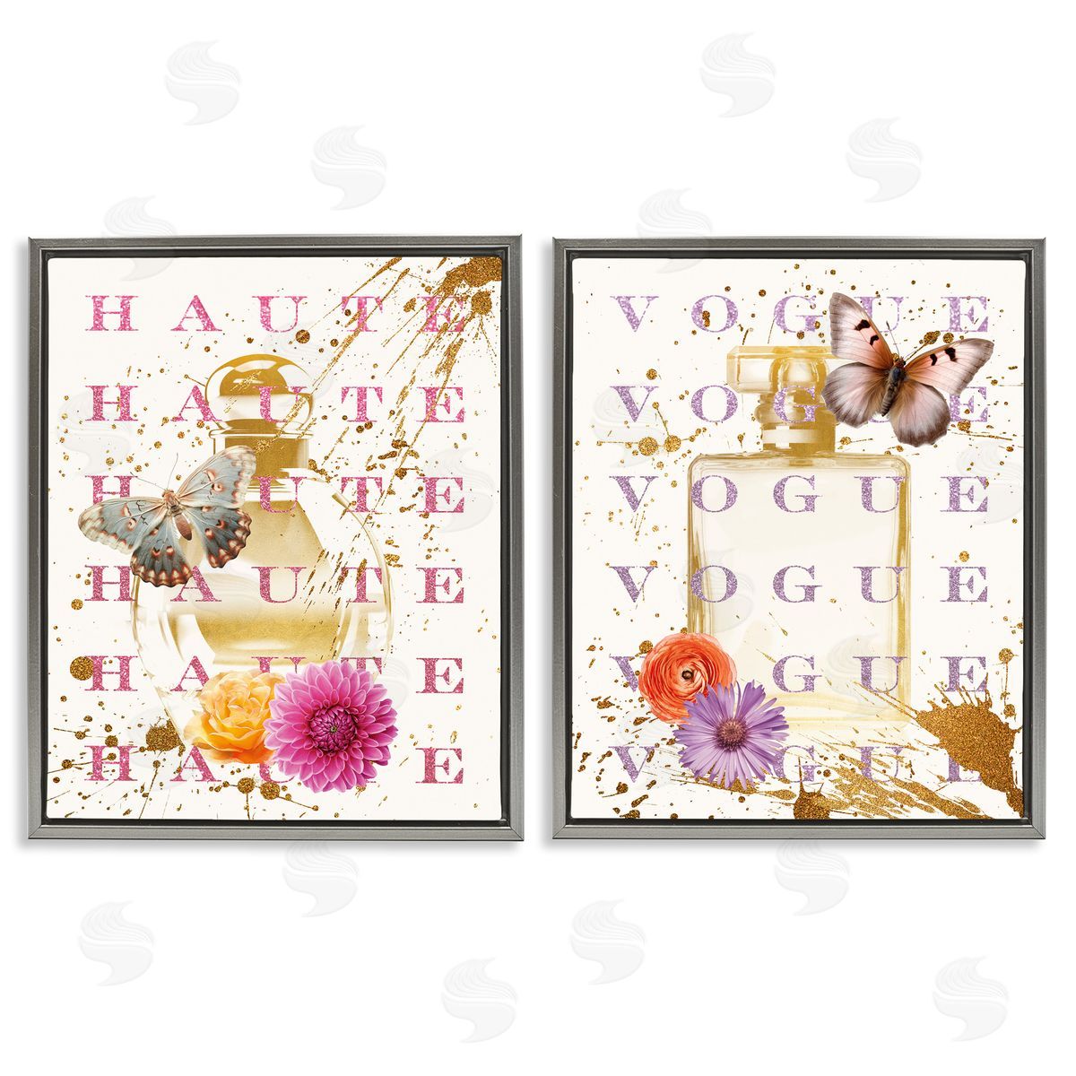Glam Perfumes with Butterflies Grey Floating Frame Canvas Wall Art, Home Decor by Susan Arnot