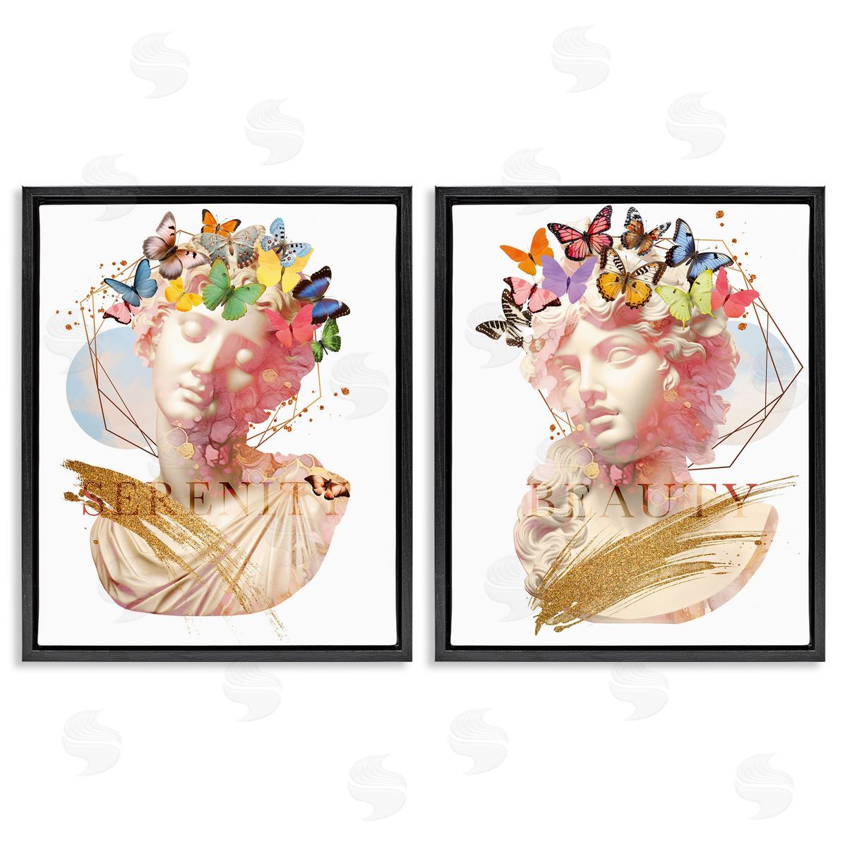 Serenity & Beauty Glam Collages Black Floating Frame Canvas Wall Art, Home Decor by Susan Arnot