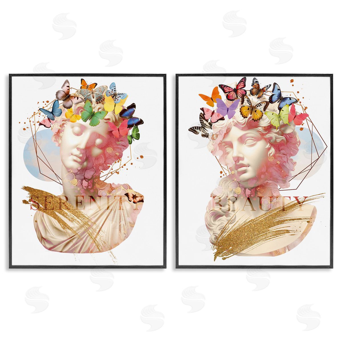Serenity & Beauty Glam Collages Black Frame Print Wall Art, Home Decor by Susan Arnot