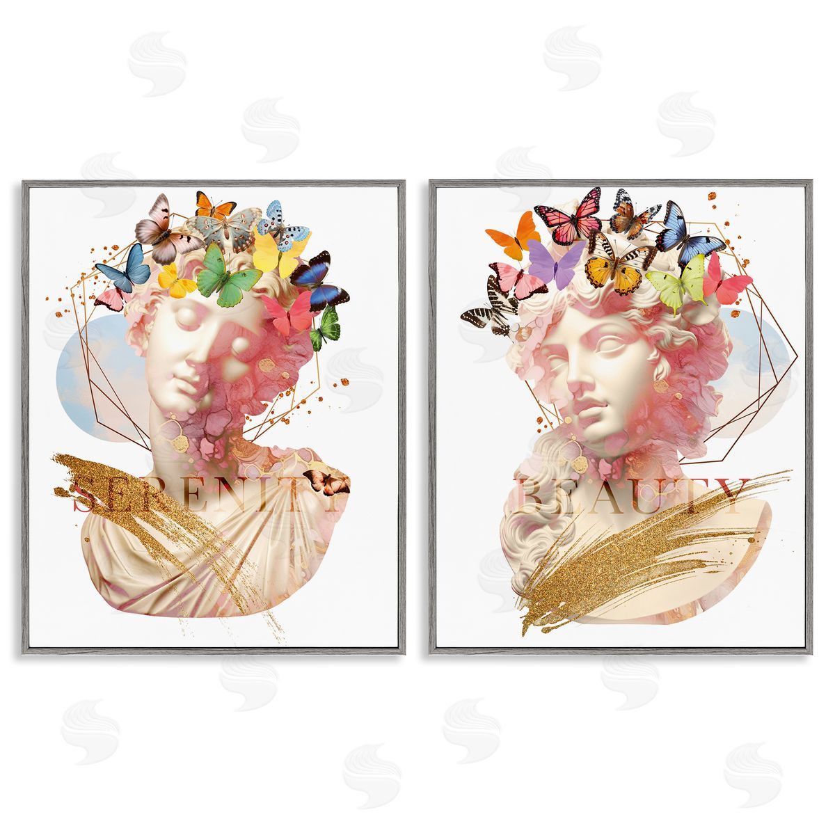 Serenity & Beauty Glam Collages Grey Frame Print Wall Art, Home Decor by Susan Arnot