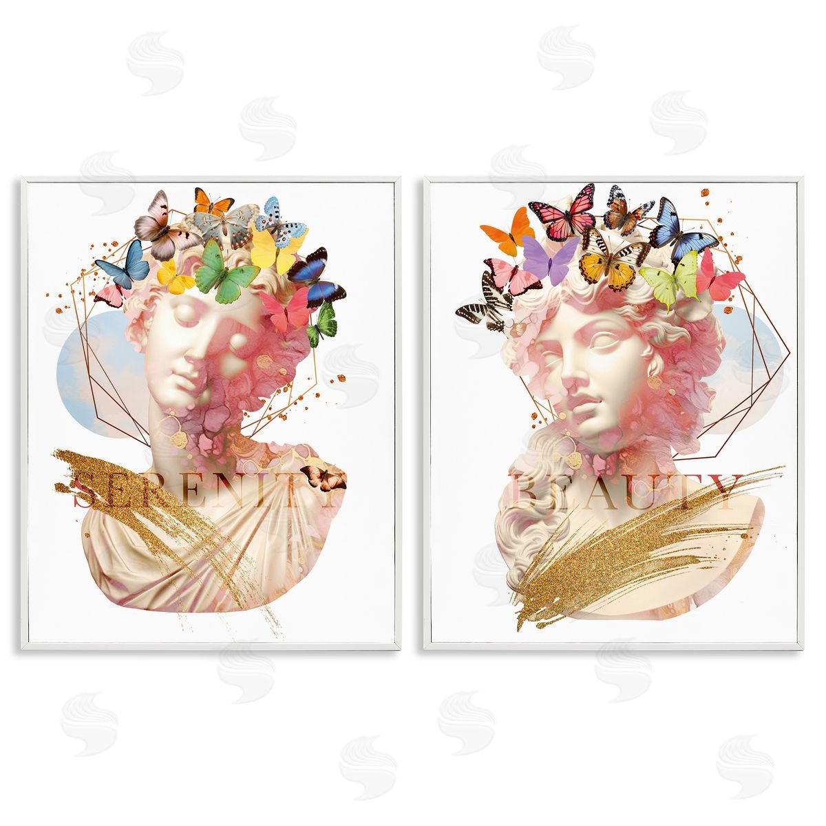 Serenity & Beauty Glam Collages White Frame Print Wall Art, Home Decor by Susan Arnot