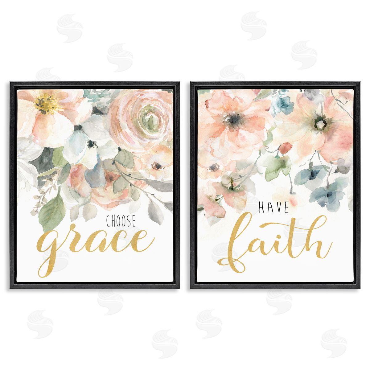 Spiritual Phrases on Florals Black Floating Frame Canvas Wall Art, Home Decor by Carol Robinson