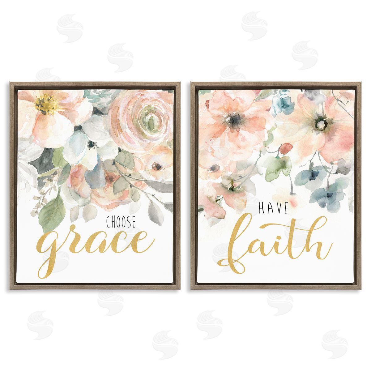 Spiritual Phrases on Florals Brown Floating Frame Canvas Wall Art, Home Decor by Carol Robinson