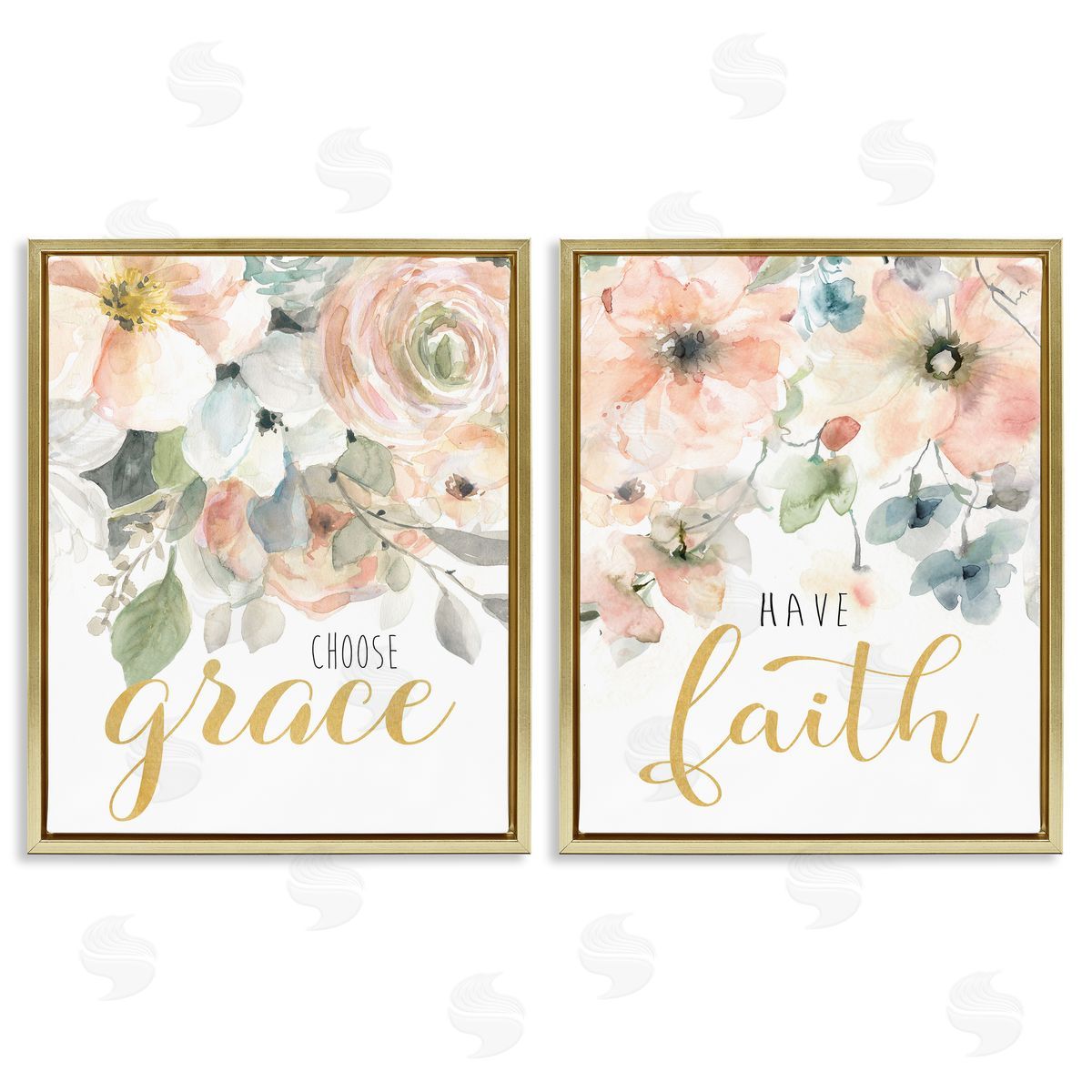 Spiritual Phrases on Florals Gold Floating Frame Canvas Wall Art, Home Decor by Carol Robinson