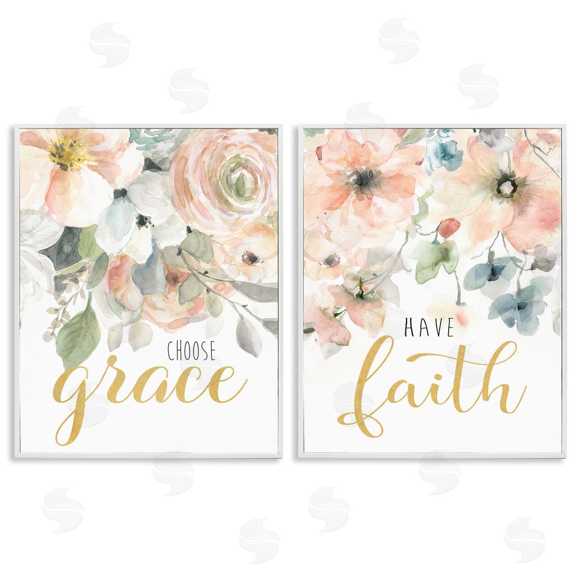 Spiritual Phrases on Florals White Frame Print Wall Art, Home Decor by Carol Robinson