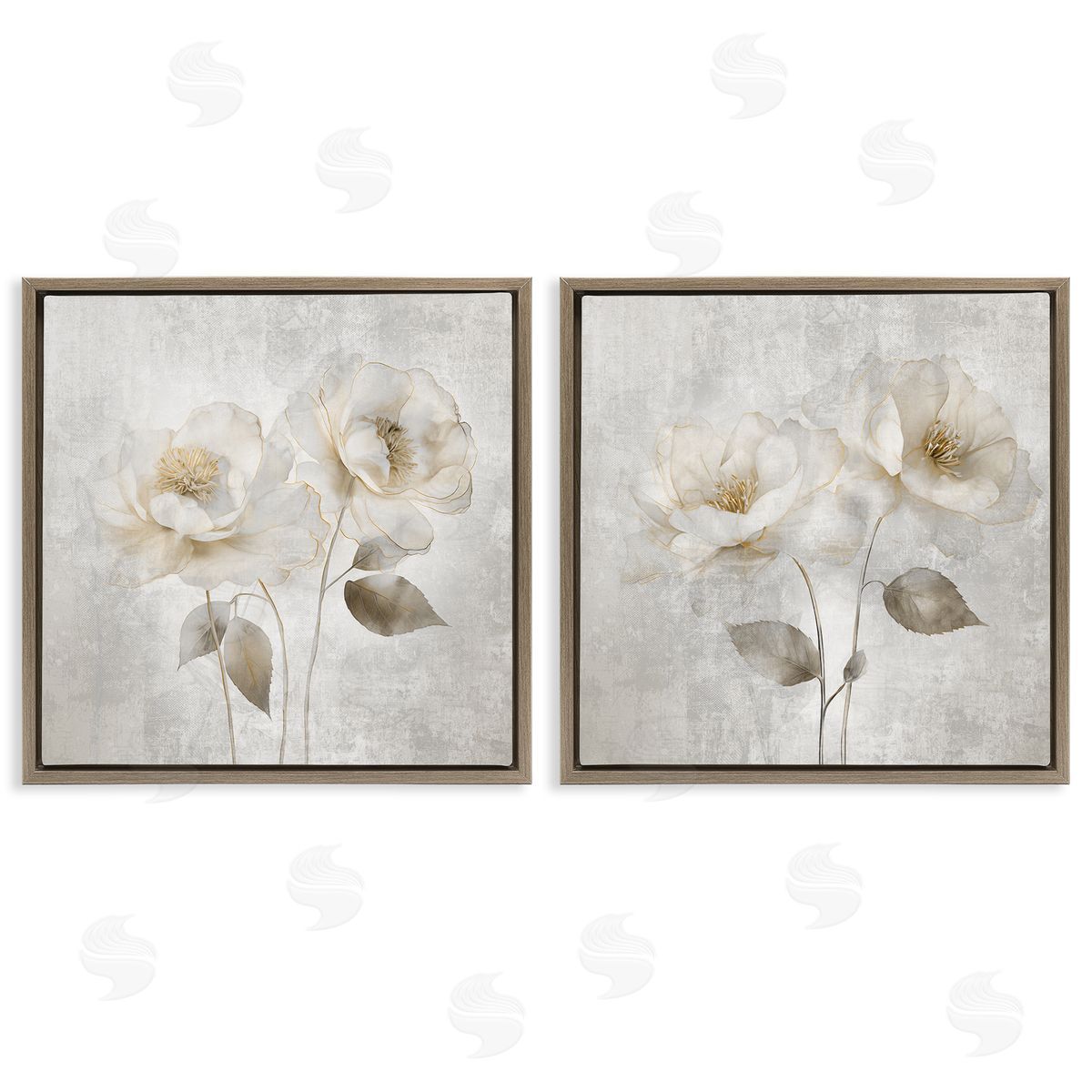 Soft Chic Roses Brown Floating Frame Canvas Wall Art, Home Decor by Irene Weisz