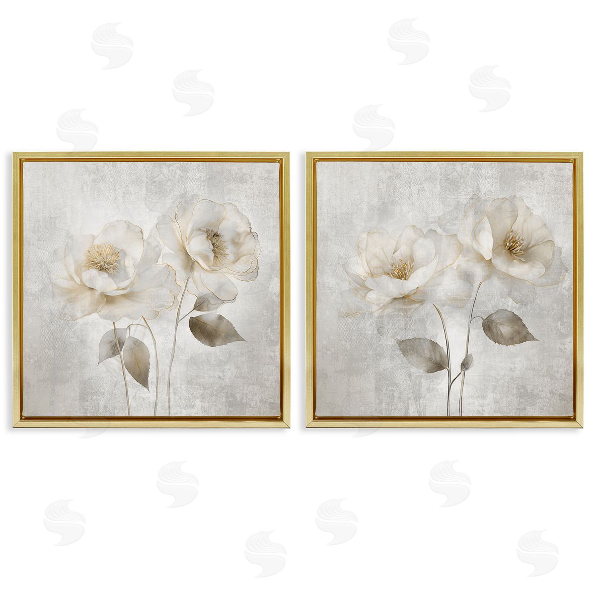 Soft Chic Roses Gold Floating Frame Canvas Wall Art, Home Decor by Irene Weisz