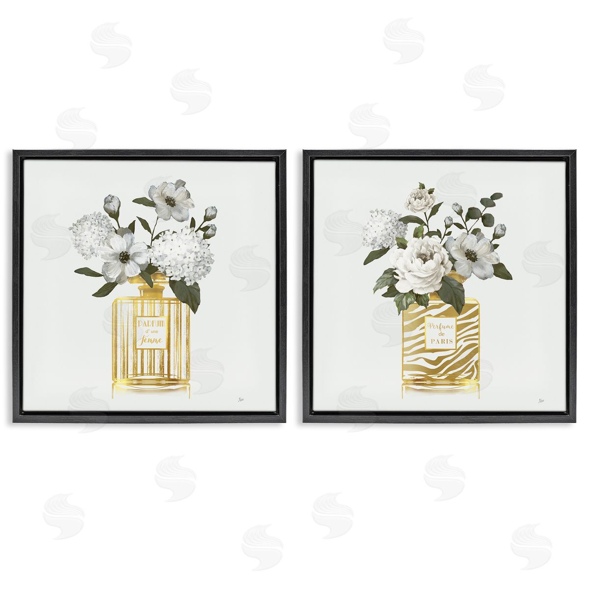 Glam Detailed Perfume Bouquets Black Floating Frame Canvas Wall Art, Home Decor by Nan