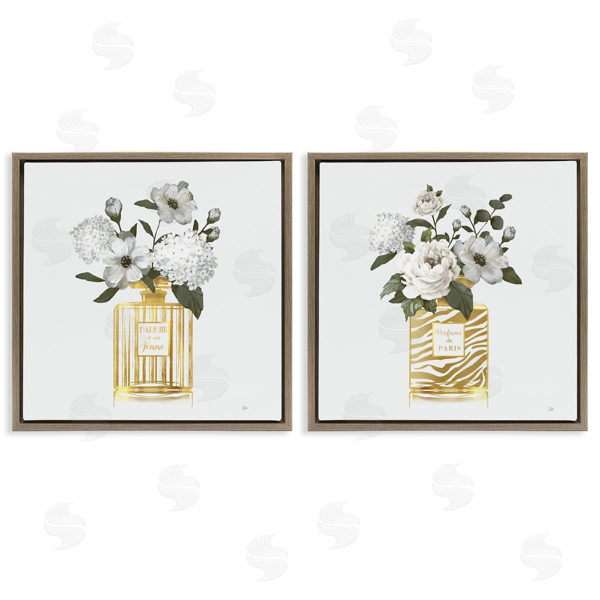Glam Detailed Perfume Bouquets Brown Floating Frame Canvas Wall Art, Home Decor by Nan