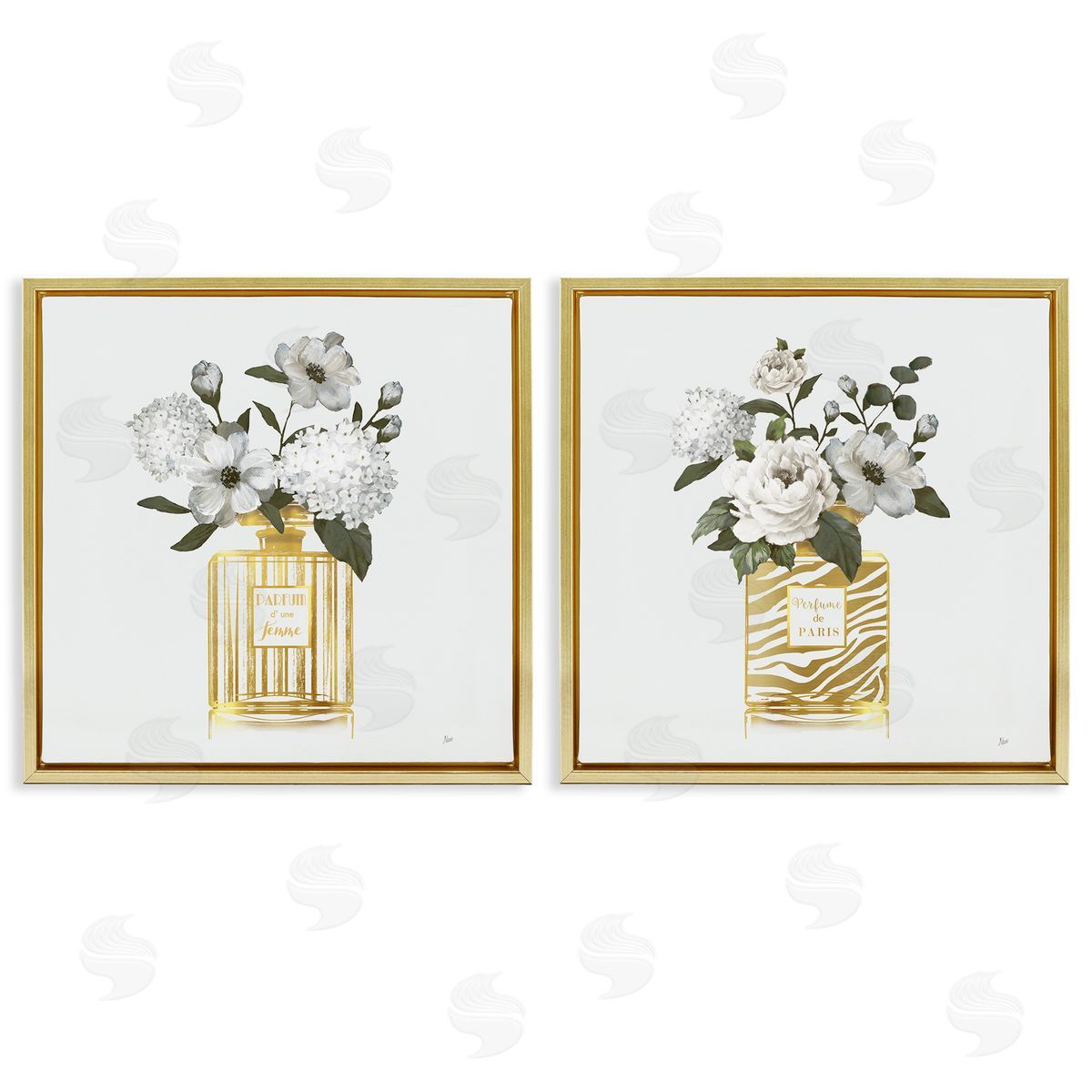 Glam Detailed Perfume Bouquets Gold Floating Frame Canvas Wall Art, Home Decor by Nan