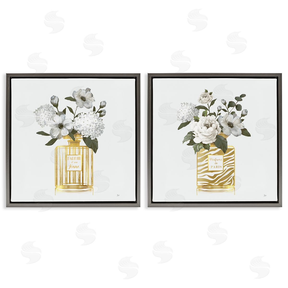 Glam Detailed Perfume Bouquets Grey Floating Frame Canvas Wall Art, Home Decor by Nan