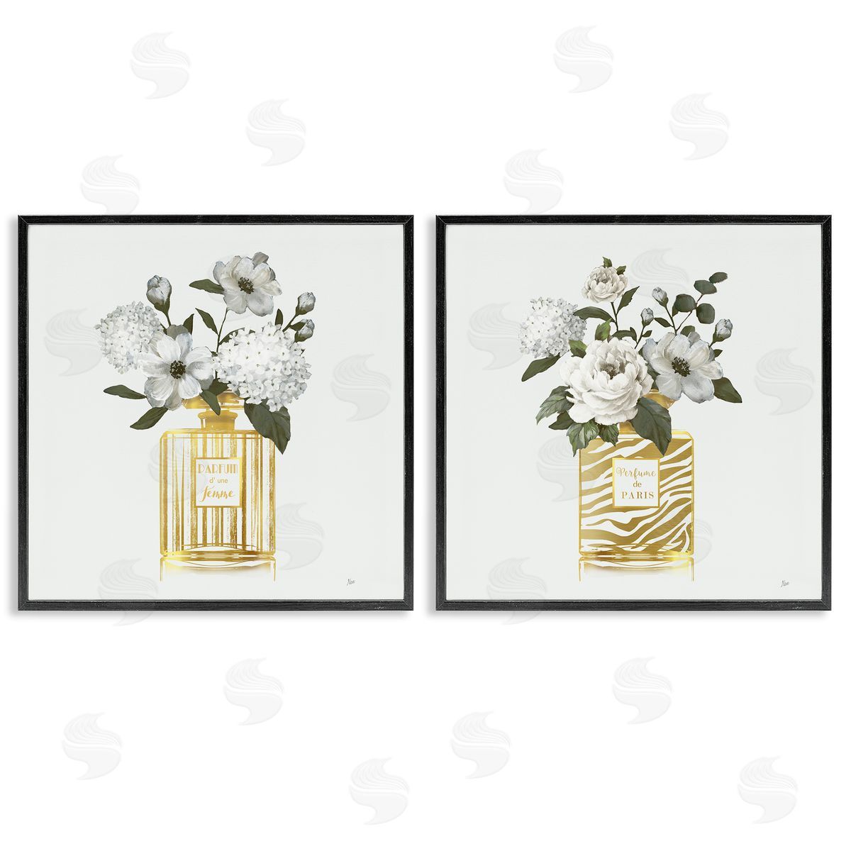 Glam Detailed Perfume Bouquets Black Frame Print Wall Art, Home Decor by Nan