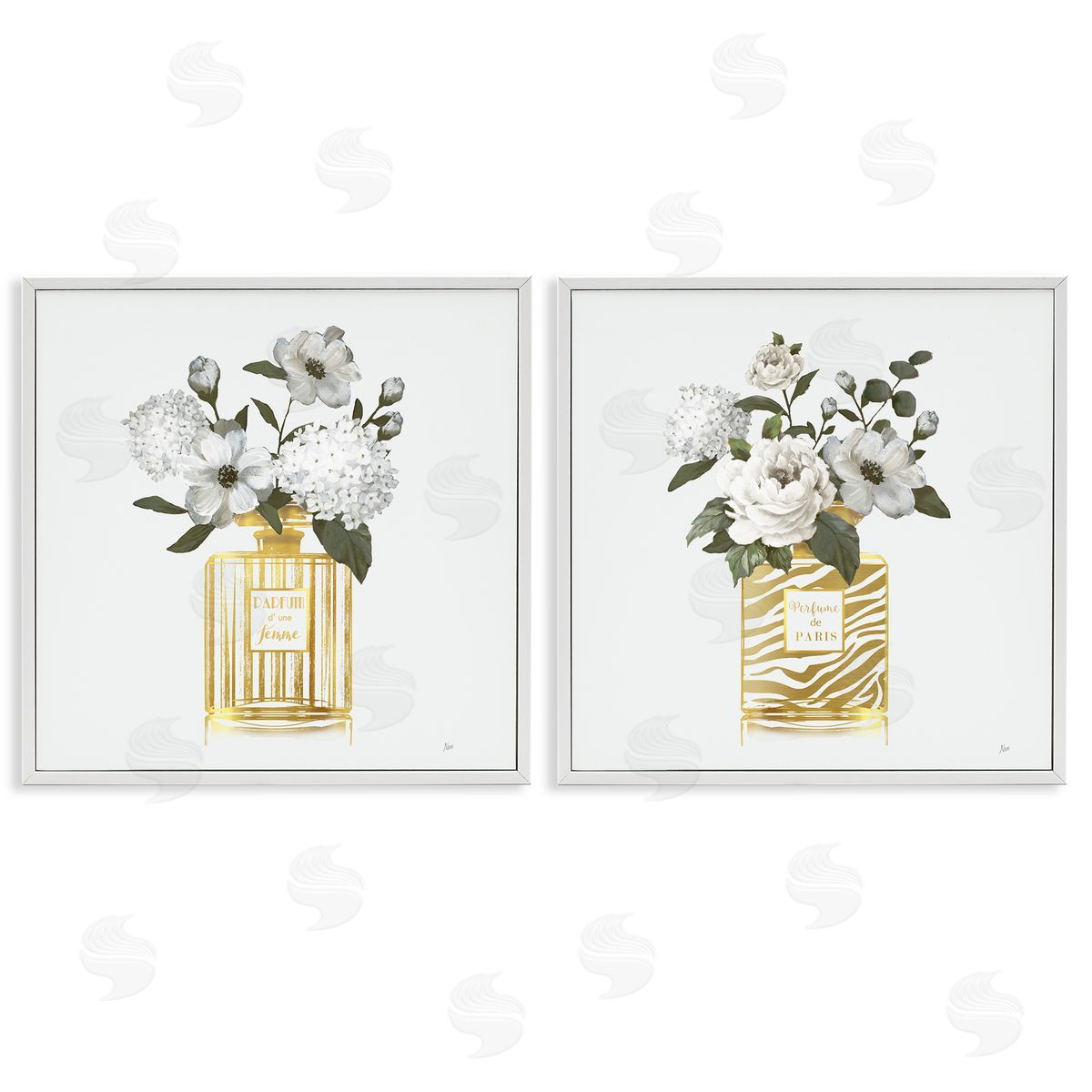 Glam Detailed Perfume Bouquets White Frame Print Wall Art, Home Decor by Nan