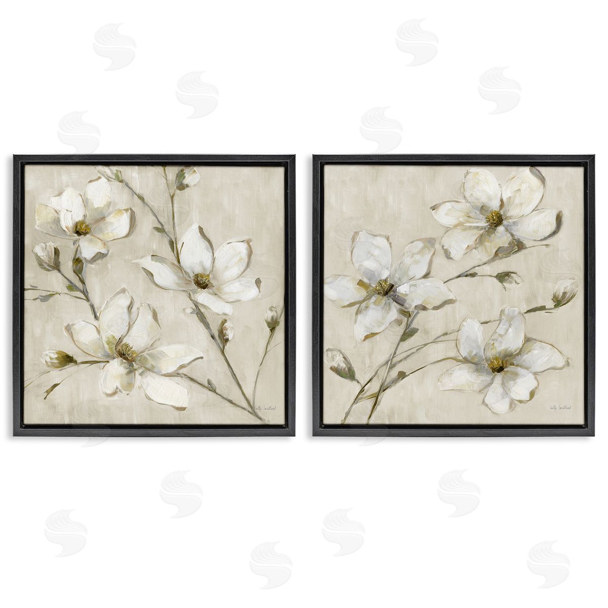 Outstretched Dogwood Branches Black Floating Frame Canvas Wall Art, Home Decor by Sally Swatland