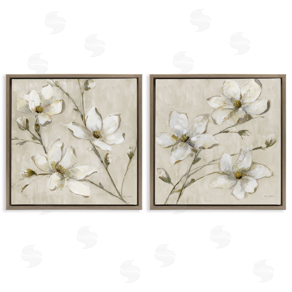 Outstretched Dogwood Branches Brown Floating Frame Canvas Wall Art, Home Decor by Sally Swatland