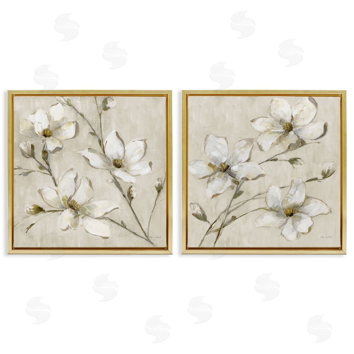Outstretched Dogwood Branches Gold Floating Frame Canvas Wall Art, Home Decor by Sally Swatland