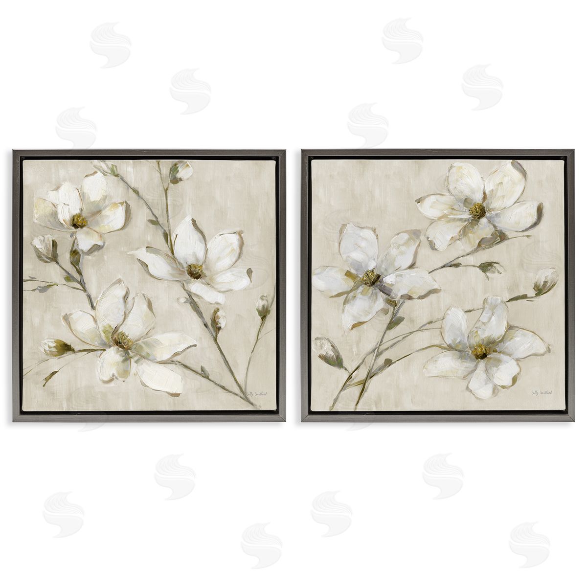 Outstretched Dogwood Branches Grey Floating Frame Canvas Wall Art, Home Decor by Sally Swatland