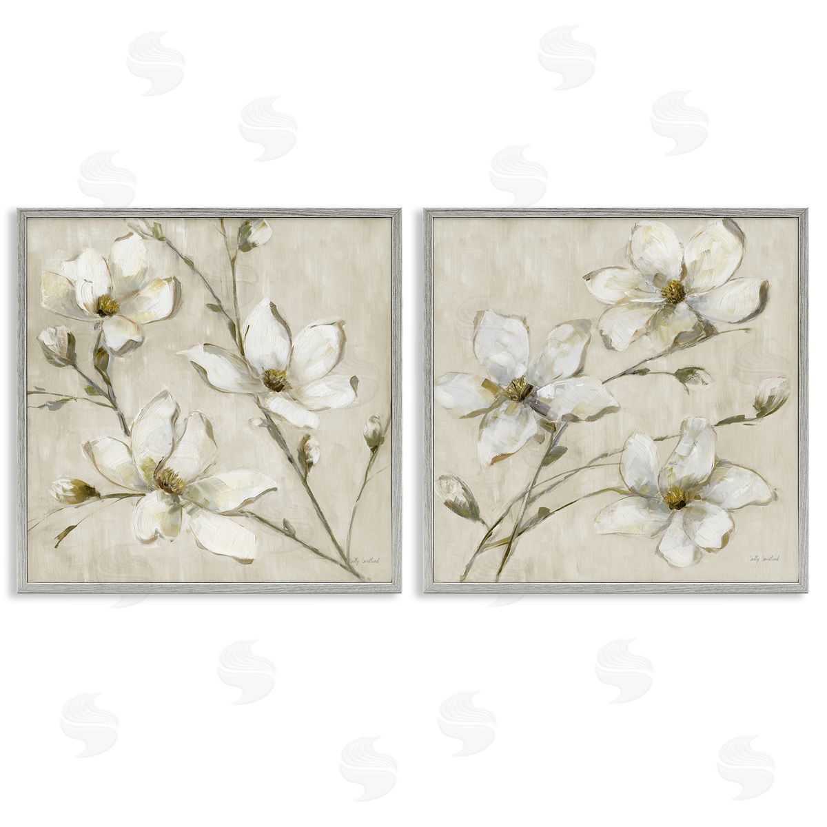 Outstretched Dogwood Branches Grey Frame Print Wall Art, Home Decor by Sally Swatland