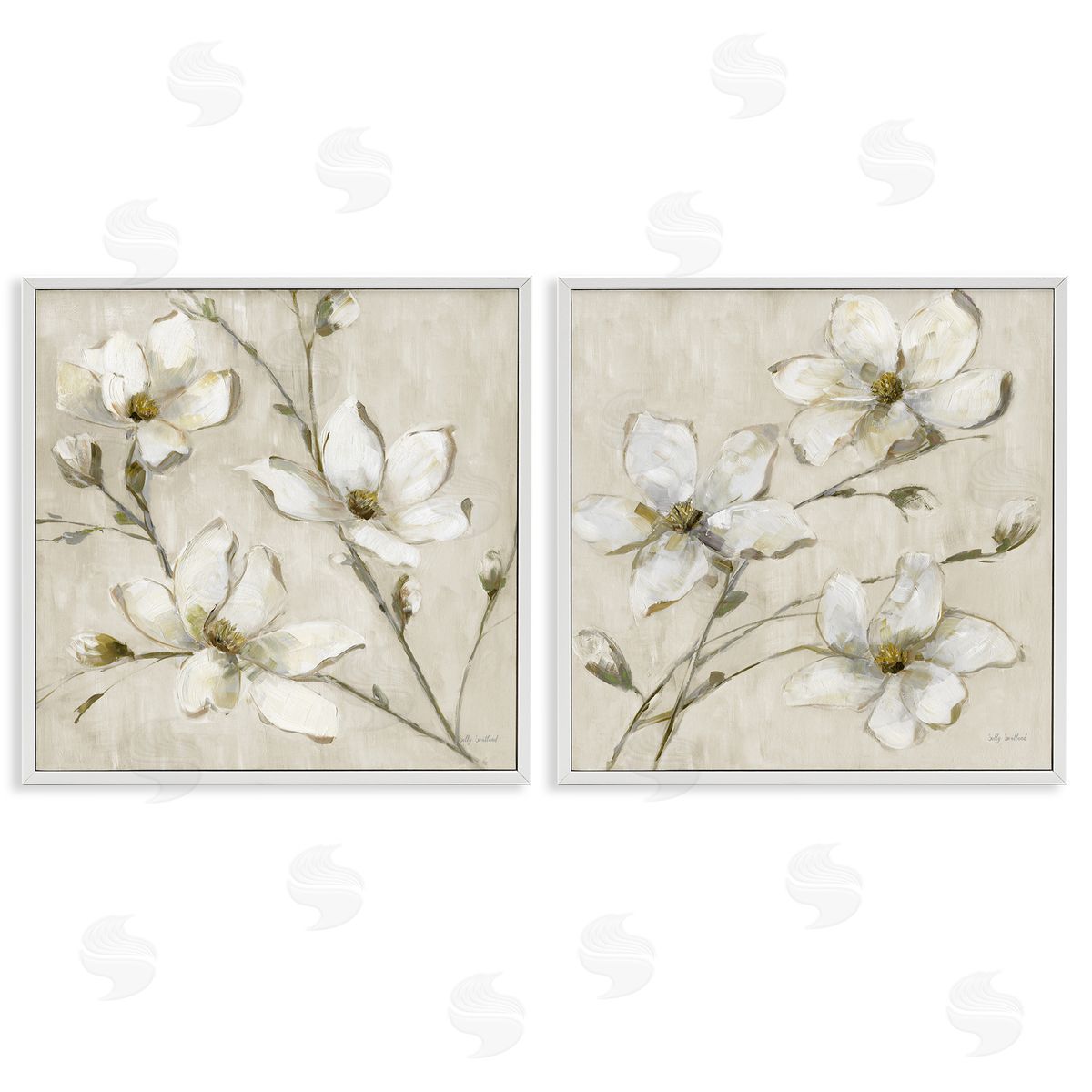 Outstretched Dogwood Branches White Frame Print Wall Art, Home Decor by Sally Swatland