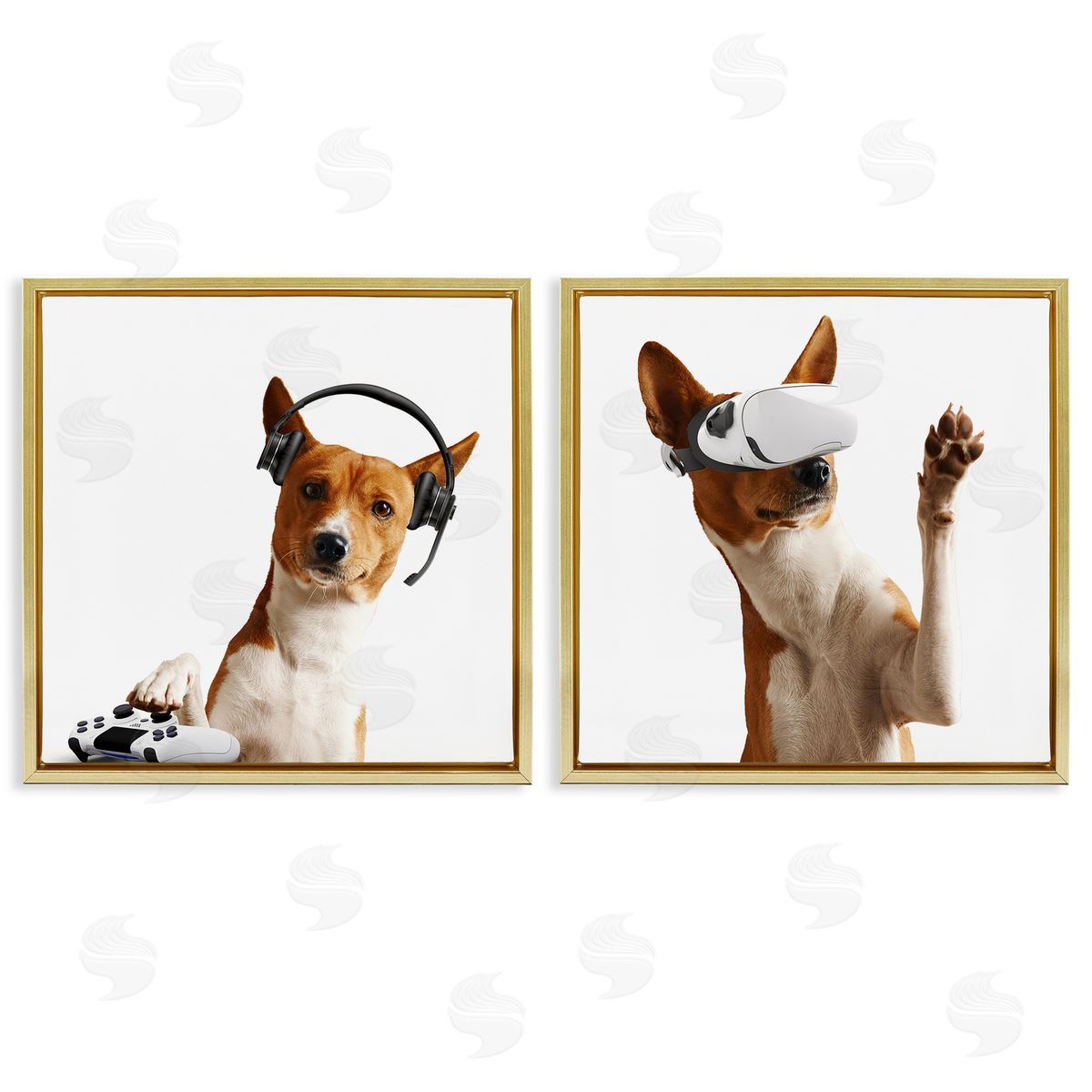 CAD Designs Video Game Dogs with VR Gold Floating Frame Canvas Art Set