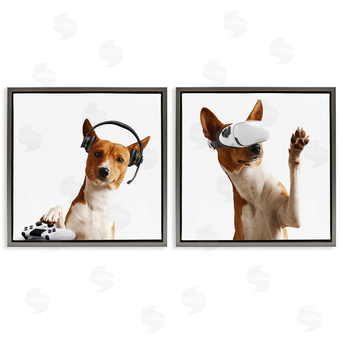 Video Game Dogs with VR Grey Floating Frame Canvas Wall Art, Home Decor by CAD Designs