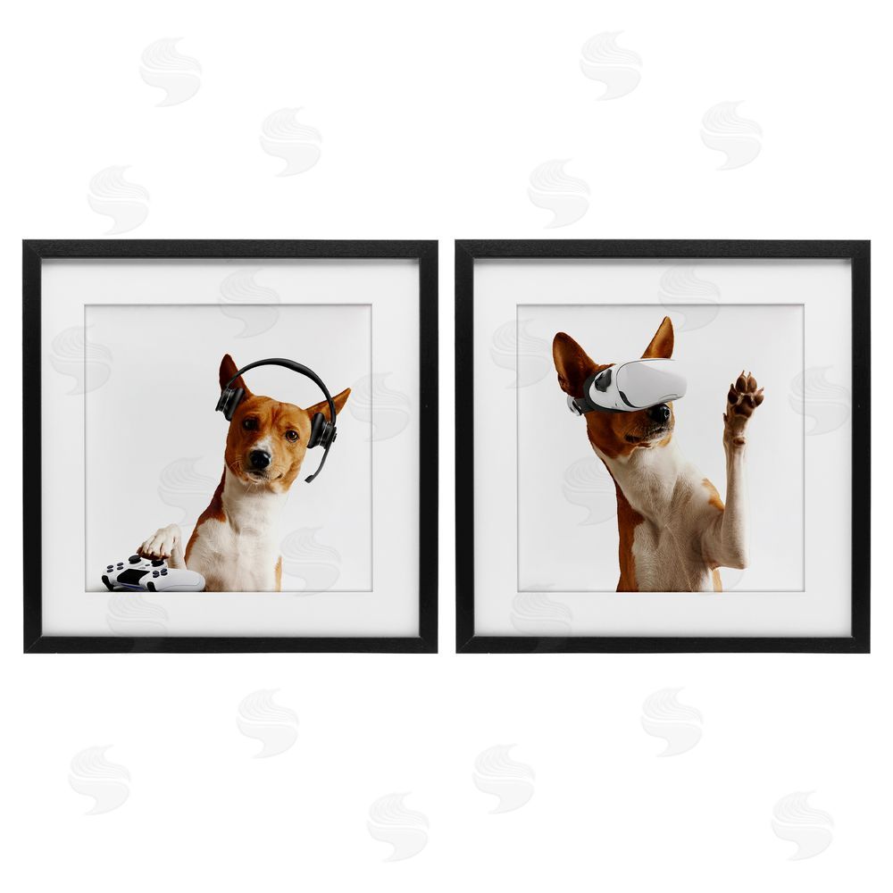 CAD Designs Video Game Dogs with VR Black Framed Print Under Glass Set