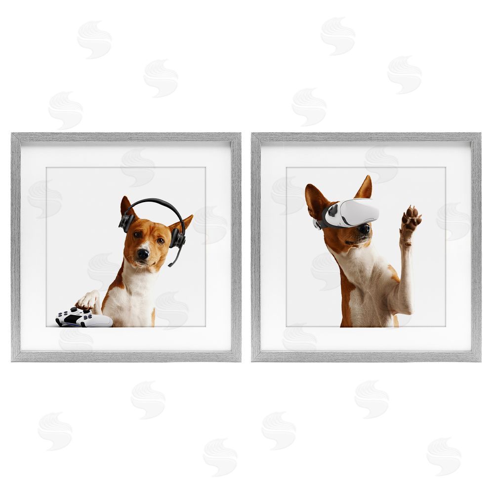 CAD Designs Video Game Dogs with VR Gray Framed Print Under Glass Set