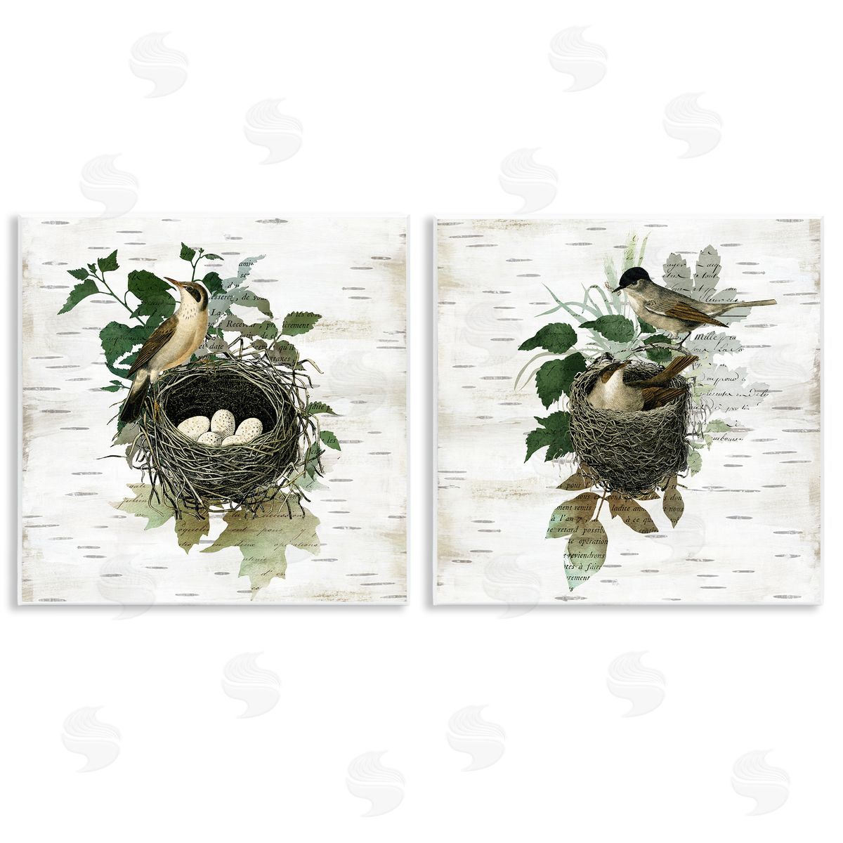 Rustic Vintage Bird Nests Wood Plaque Wall Art, Home Decor by Susan Arnot