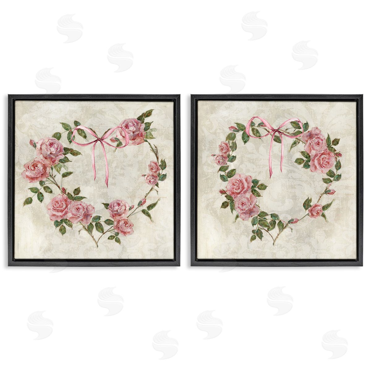 Heart Shaped Wreaths Black Floating Frame Canvas Wall Art, Home Decor by Sally Swatland