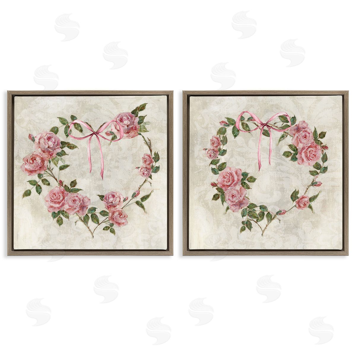 Heart Shaped Wreaths Brown Floating Frame Canvas Wall Art, Home Decor by Sally Swatland