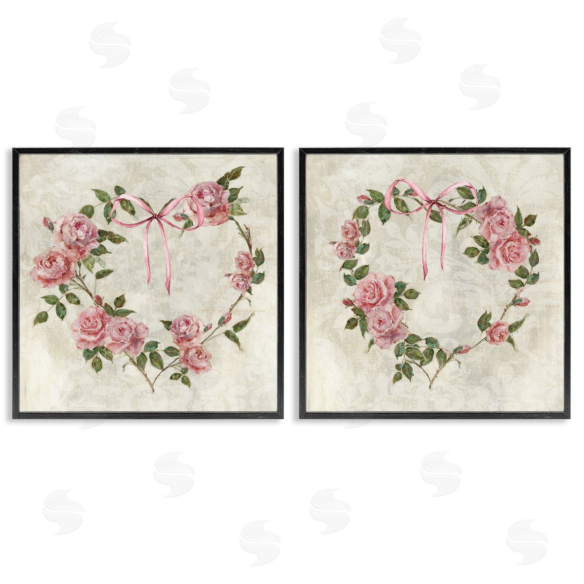 Heart Shaped Wreaths Black Frame Print Wall Art, Home Decor by Sally Swatland