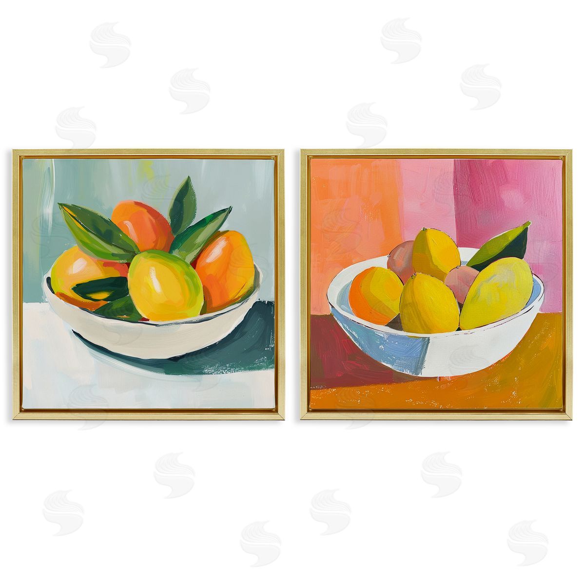 Fresh Fruits in Bowl Gold Floating Frame Canvas Wall Art, Home Decor by Walker Noble