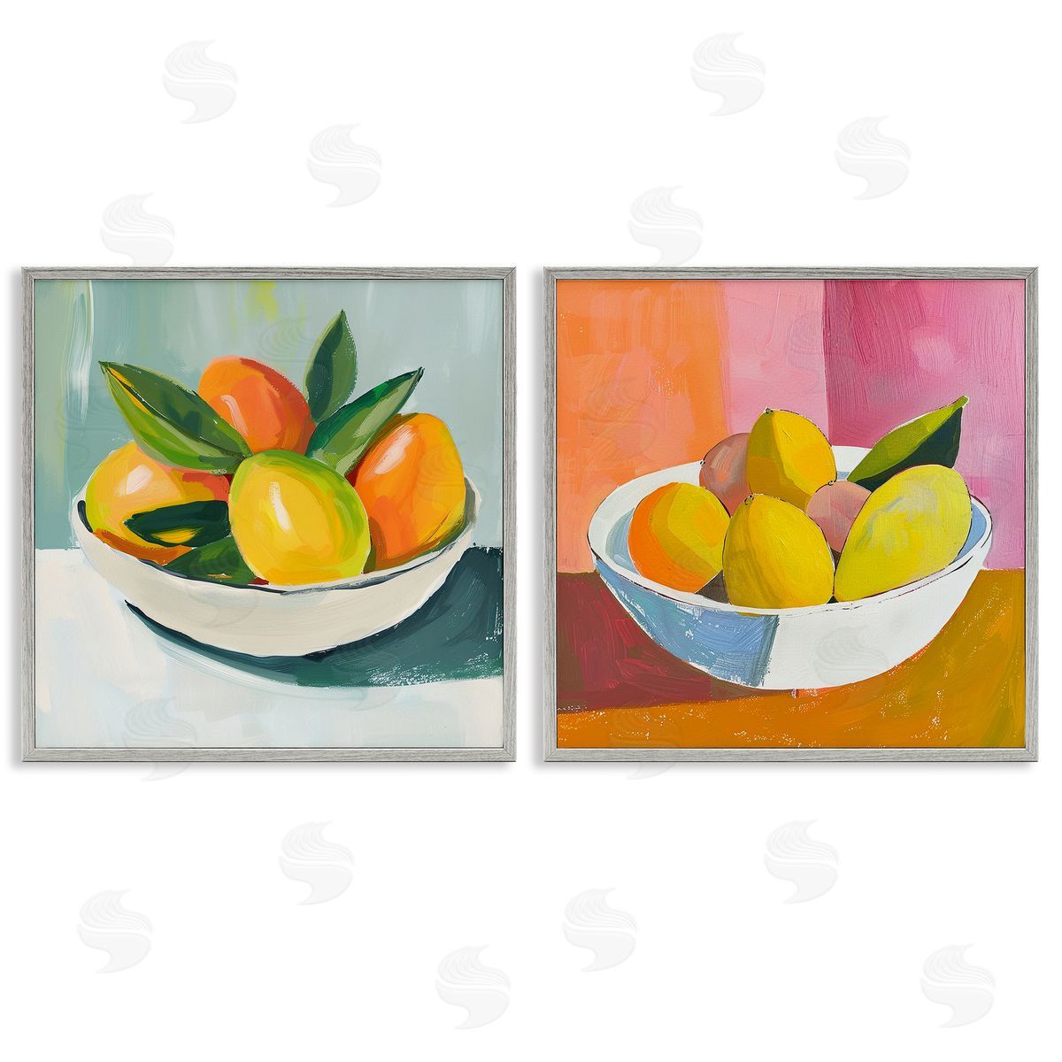 Fresh Fruits in Bowl Grey Frame Print Wall Art, Home Decor by Walker Noble