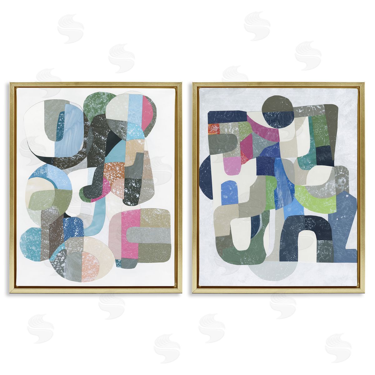 Retro Pastel Geometrics Gold Floating Frame Canvas Wall Art, Home Decor by Coco Good