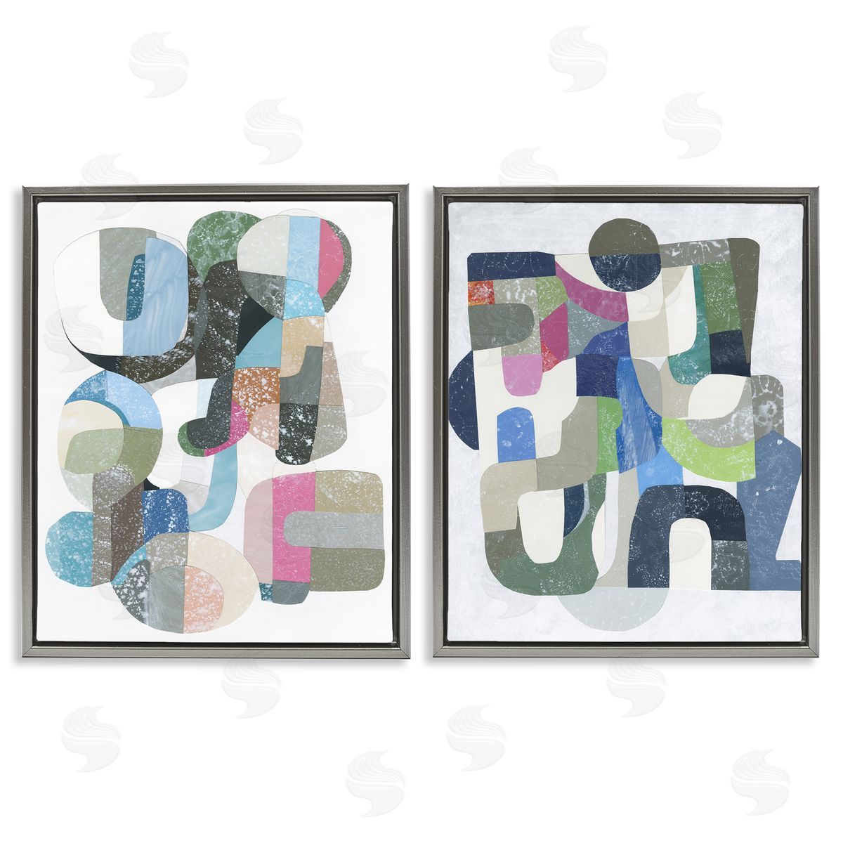 Retro Pastel Geometrics Grey Floating Frame Canvas Wall Art, Home Decor by Coco Good