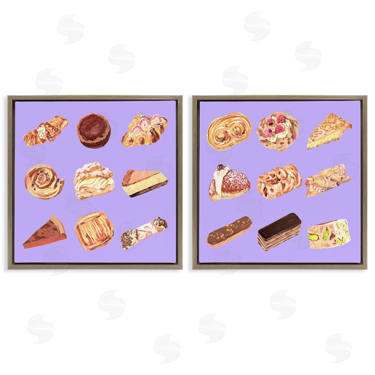 Various Pastries on Purple Brown Floating Frame Canvas Wall Art, Home Decor by Melissa Wang