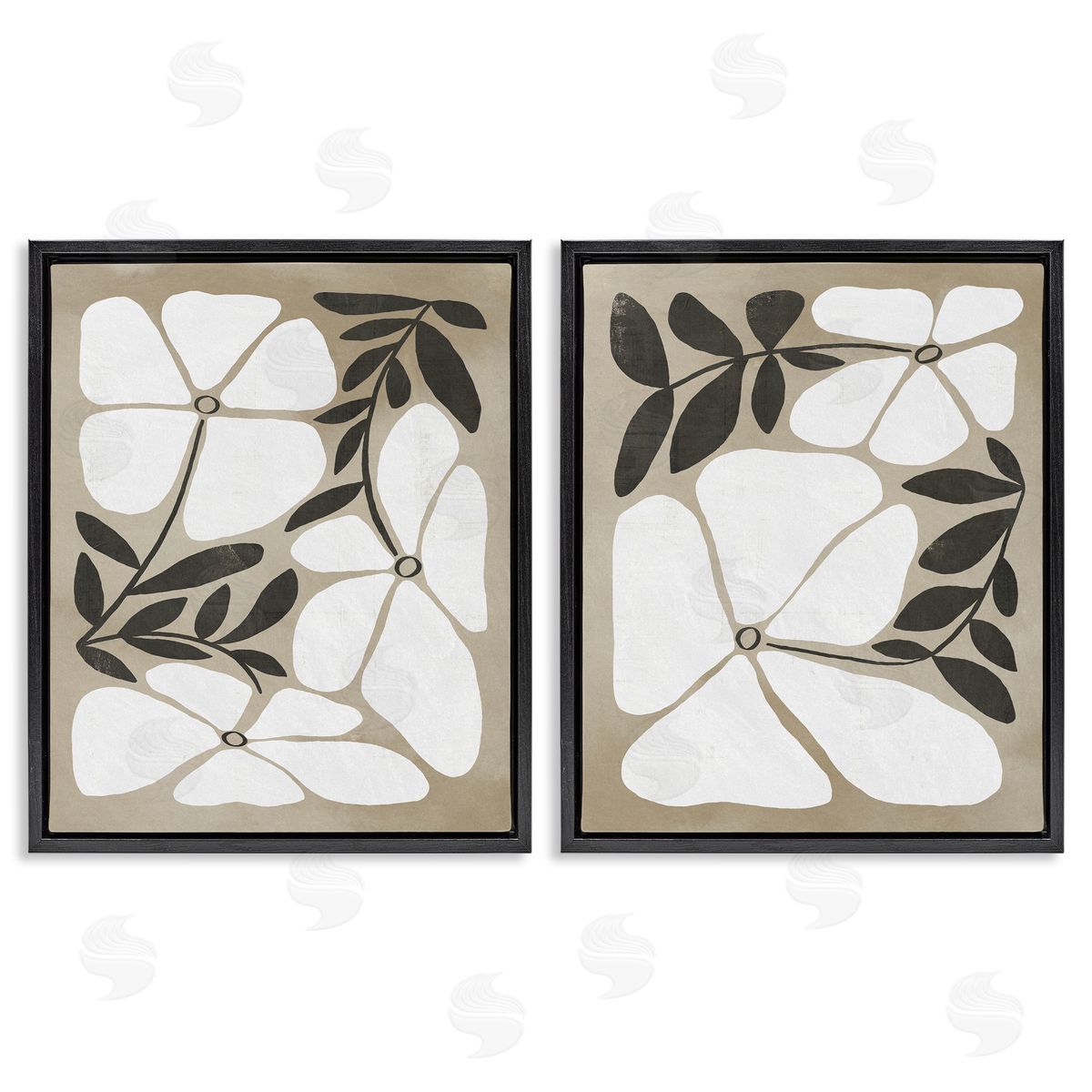 Neutral Bohemian Flowers Black Floating Frame Canvas Wall Art, Home Decor by Victoria Barnes