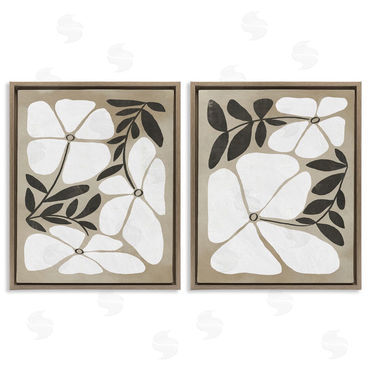 Neutral Bohemian Flowers Brown Floating Frame Canvas Wall Art, Home Decor by Victoria Barnes