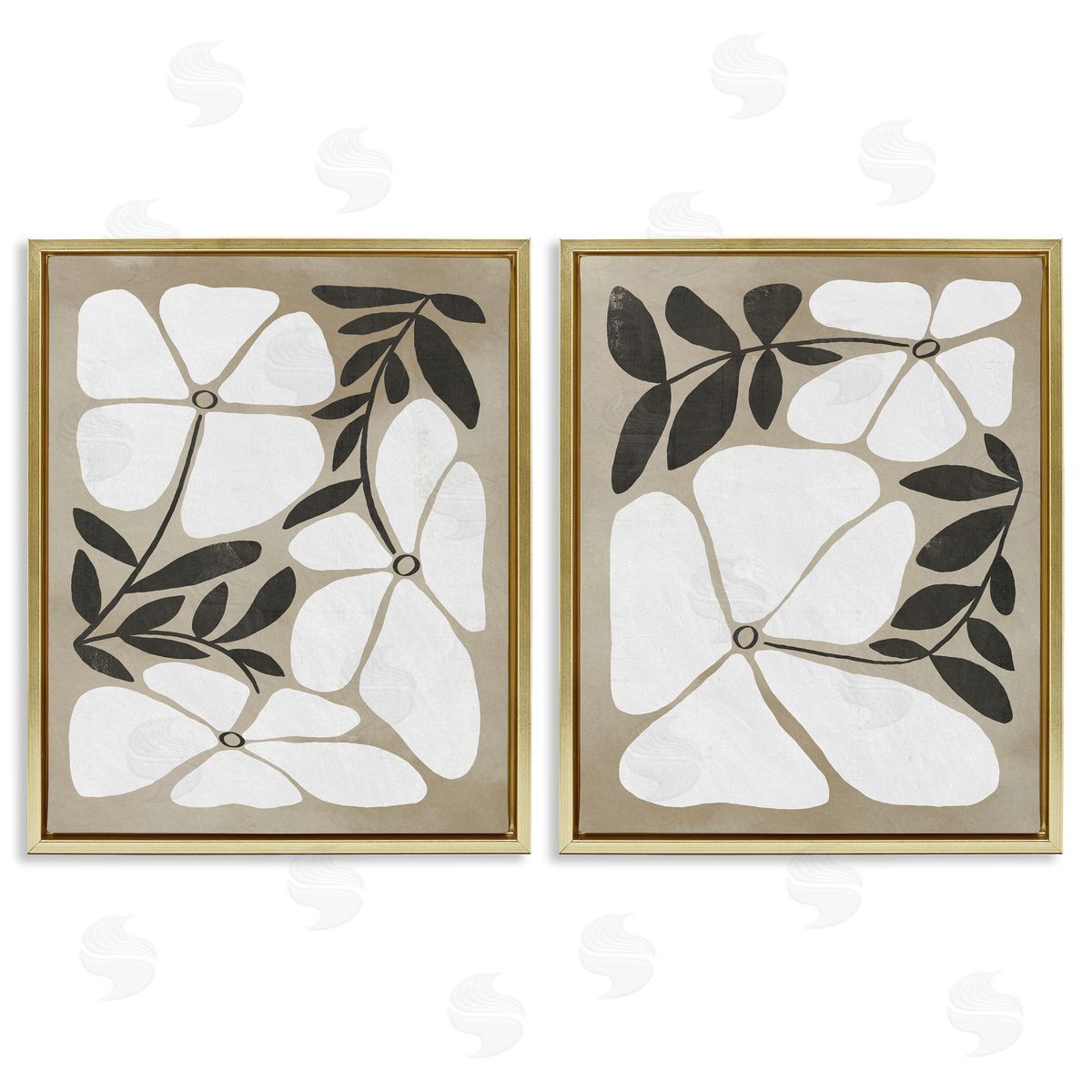 Neutral Bohemian Flowers Gold Floating Frame Canvas Wall Art, Home Decor by Victoria Barnes