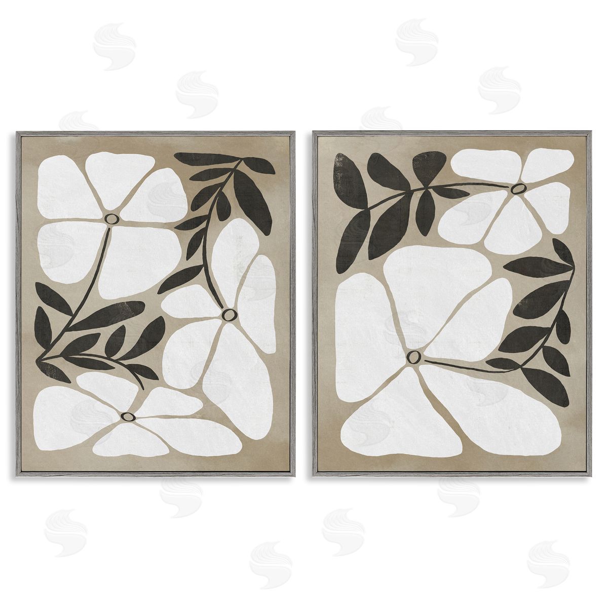 Neutral Bohemian Flowers Grey Frame Print Wall Art, Home Decor by Victoria Barnes