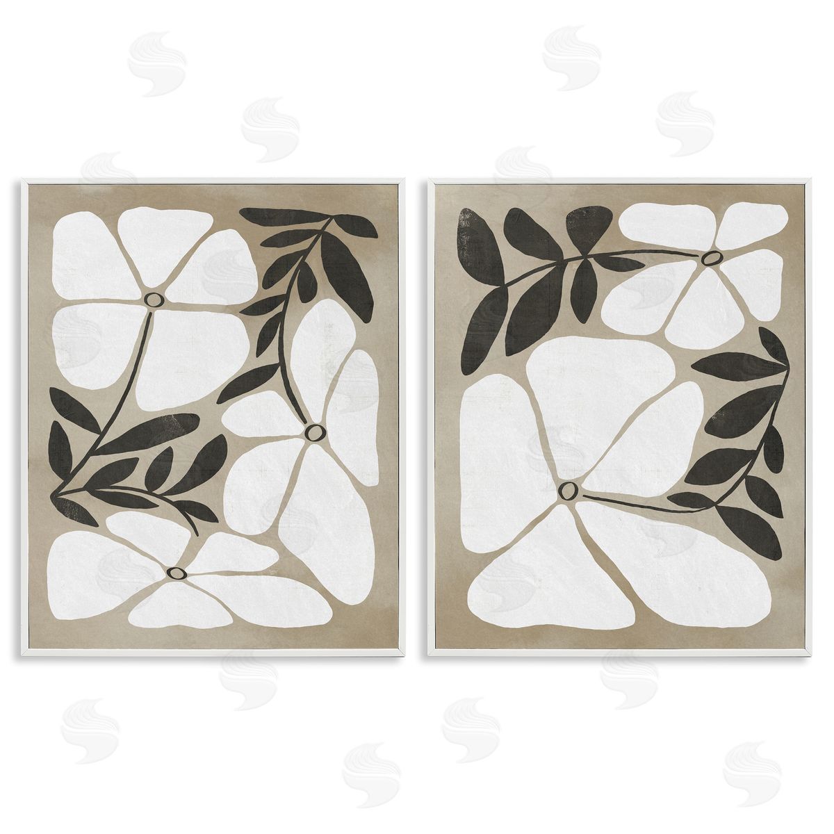 Neutral Bohemian Flowers White Frame Print Wall Art, Home Decor by Victoria Barnes
